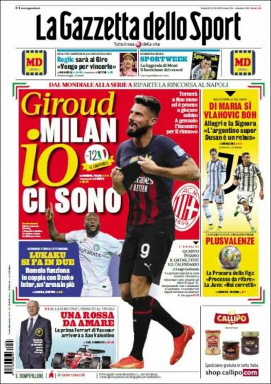Portada de La Gazzetta dello Sport