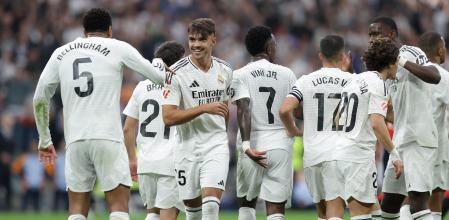 Asencio, durante su debut con el Madrid contra Osasuna