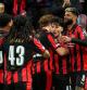 Midtjylland's Mikel Gogorza celebrates with teammates after scoring their sides second goal of the game during the Europa League soccer match between FC Midtjylland and Celtic FC in Herning, Denmark, Thursday, Nov. 6, 2025. (Bo Amstrup/Ritzau Scanpix via AP)