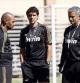 Fotografía facilitada por el Real Madrid del entrenador José Mourinho (d), el segundo técnico Aitor Karanka (c) y el asistente José Morais durante el entrenamiento que realiza el primer equipo en el North Athletic Field, el campo de la Universidad California en Los Ángeles (UCLA), donde los madridistas hacen la pretemporada desde el pasado martes. EFE/Helios de la Rubia ***SOLO USO EDITORIAL***