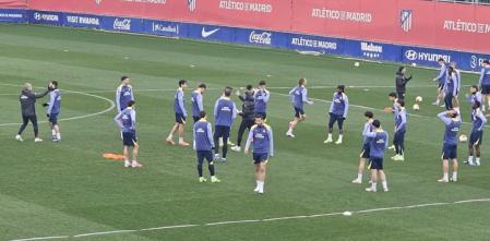Entrenamiento del Atlético de Madrid preparando el partido ante el Barça