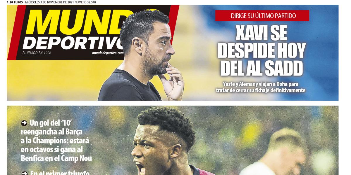 Portada de Mundo Deportivo del miércoles 3 de noviembre de 2021