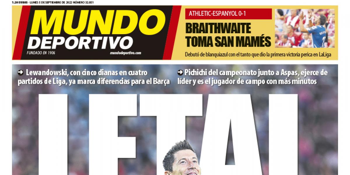 Portada de Mundo Deportivo del lunes 5 de septiembre de 2022