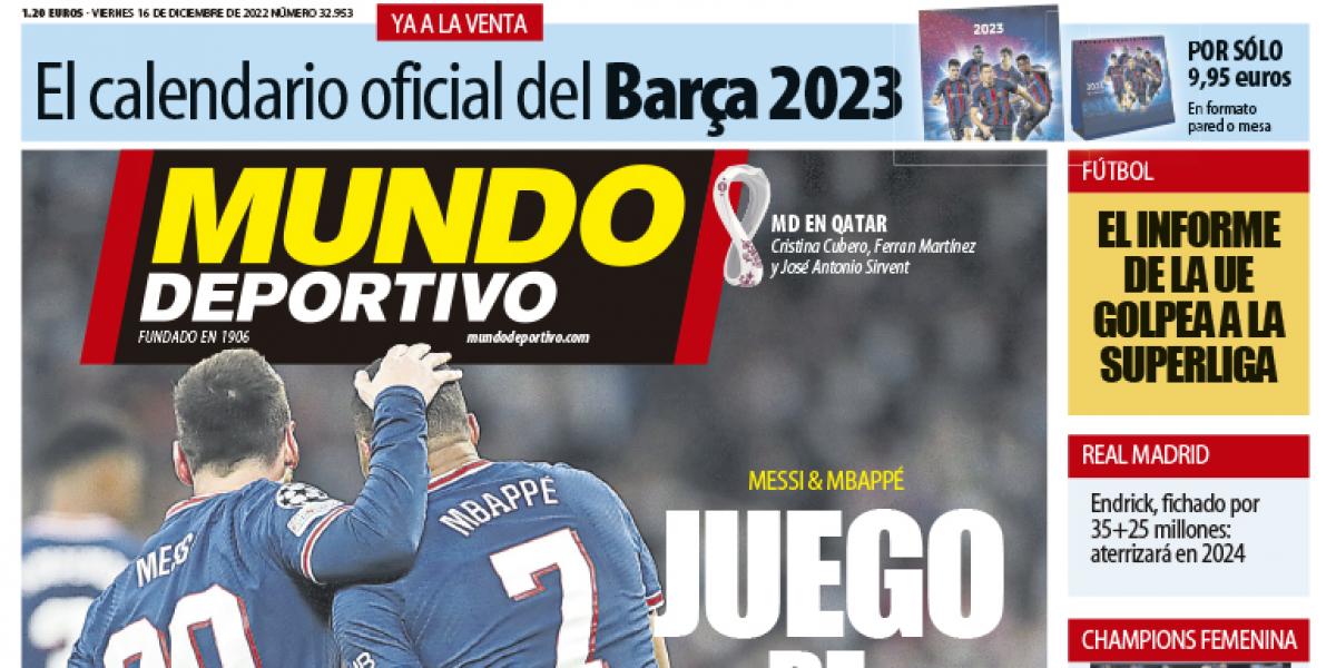 Portada de Mundo Deportivo del viernes 16 de diciembre de 2022
