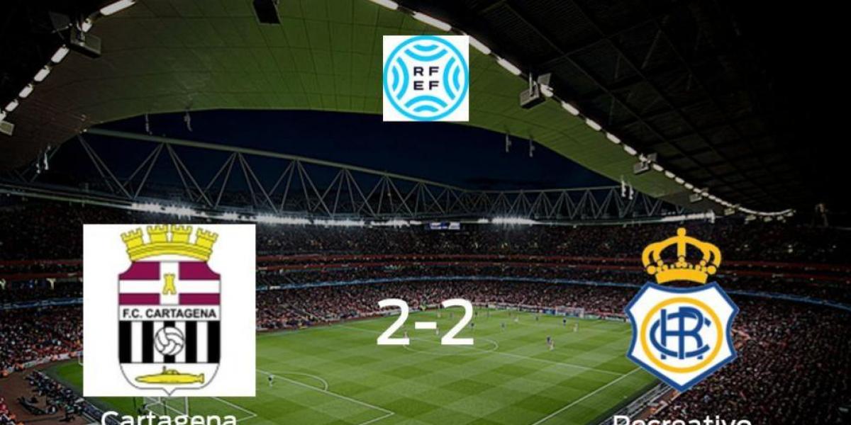 El Cartagena B y el Recreativo reparten los puntos tras empatar a dos