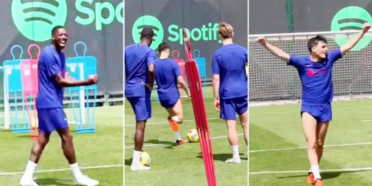 La quirúrgica precisión de Pedri en un entretenido pique con Dembélé y De Jong