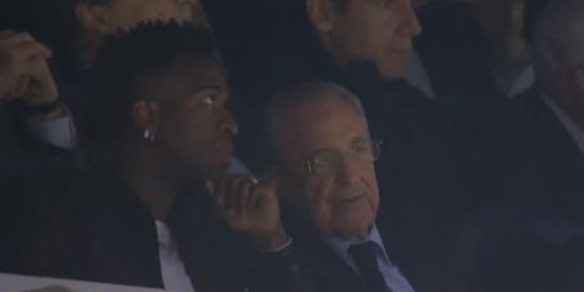 Vinicius, en el palco del Bernabéu al lado de Florentino Pérez