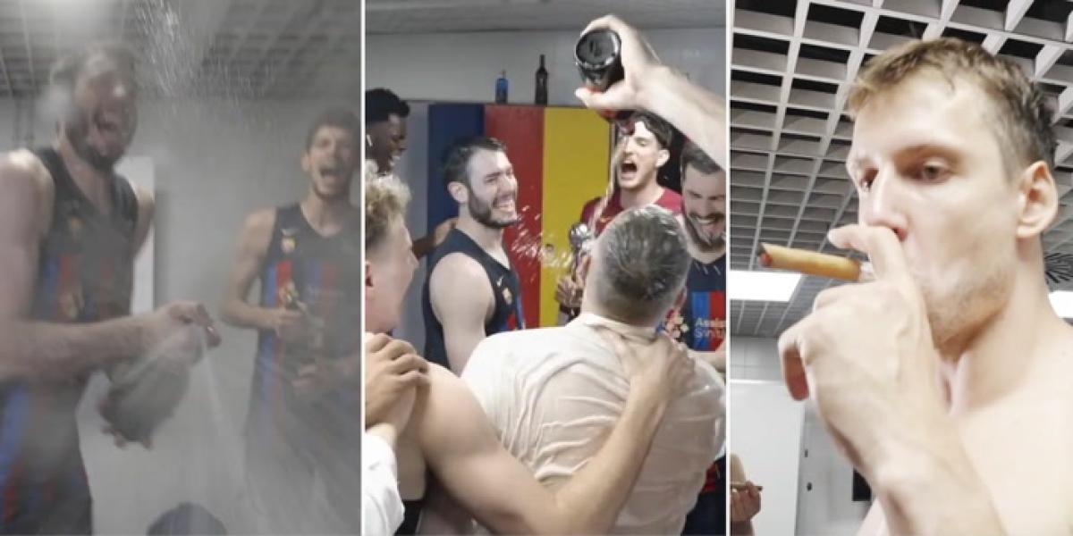 El fiestón del Barça en el vestuario del Wizink: cánticos, mucho cava, ¡y puros!