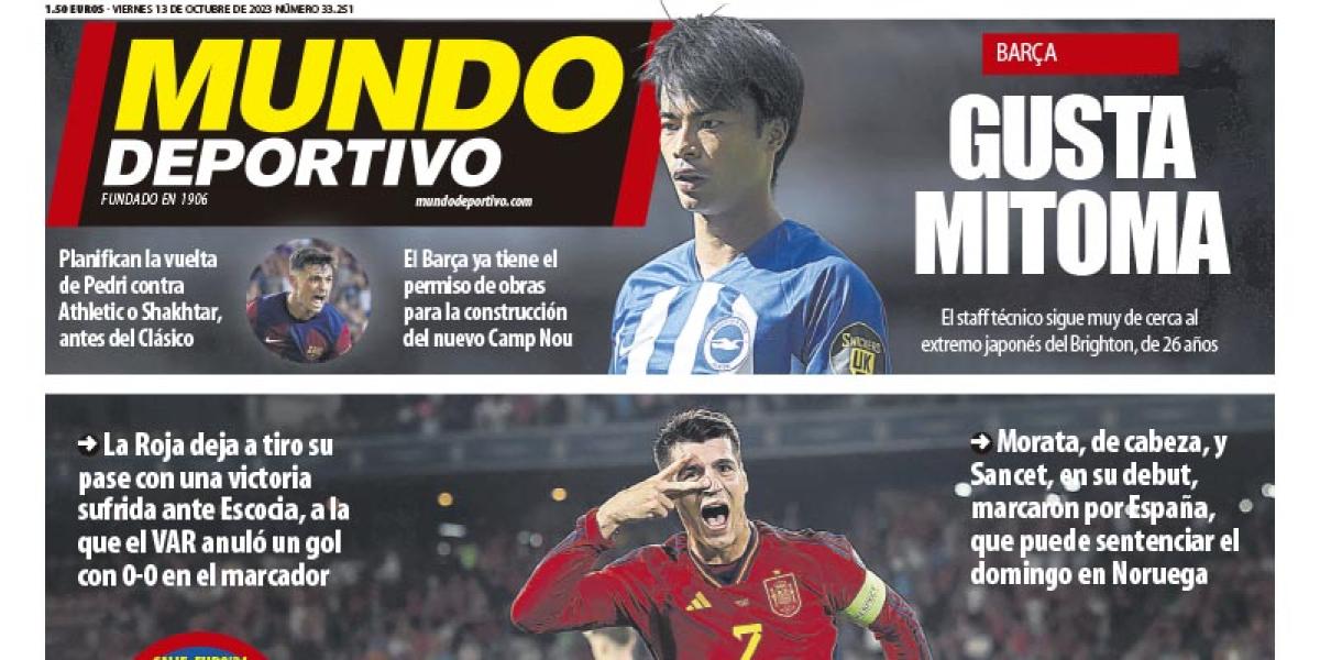 Portada de Mundo Deportivo del viernes 13 de octubre de 2023