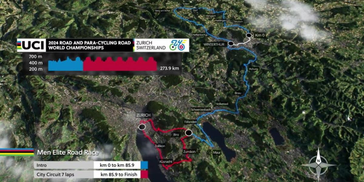 Perfil del recorrido de la Carrera Élite en Ruta del Mundial de Ciclismo 2024 en Zúrich