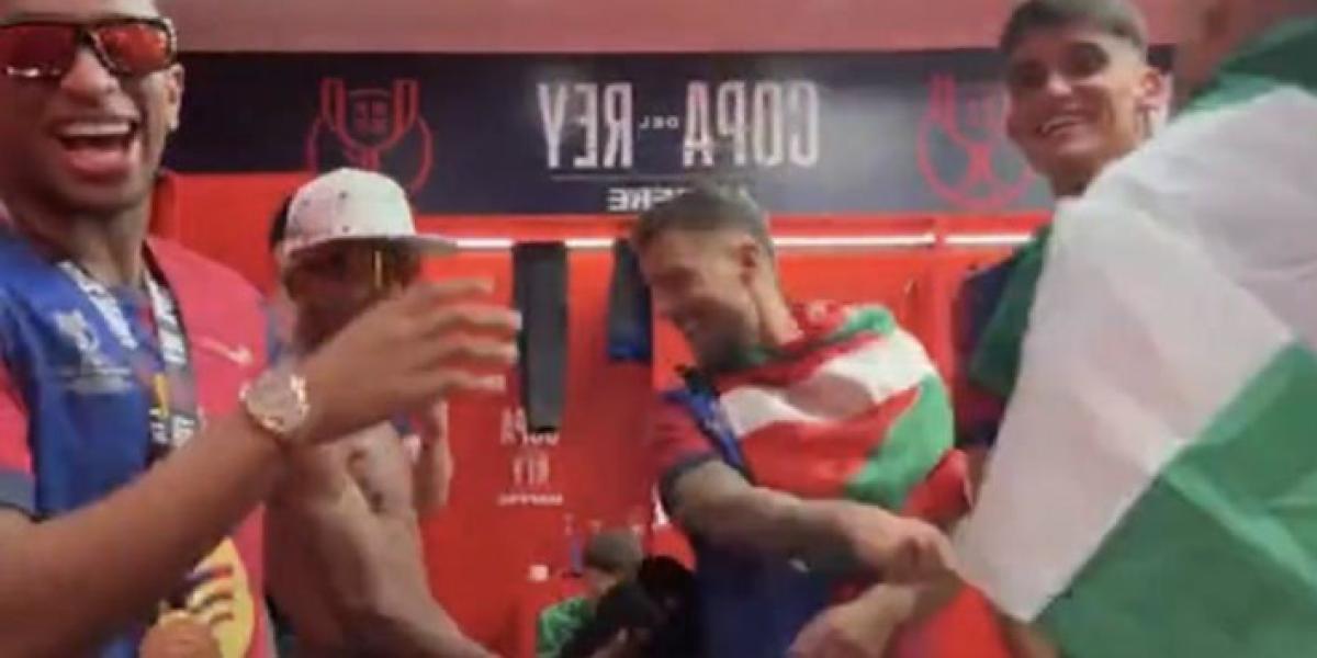 ¡Vaya patio de cole! en la fiesta del vestuario del Barça