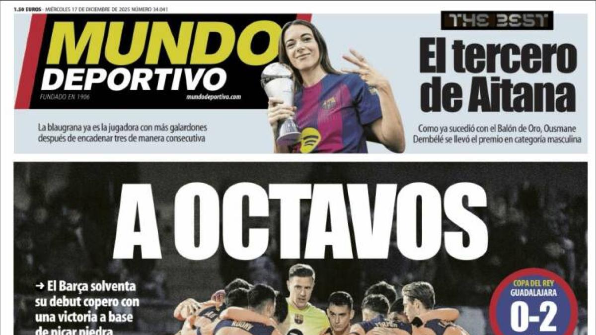 El pase a octavos del Barça en Copa del Rey, protagonista de las portadas deportivas de hoy