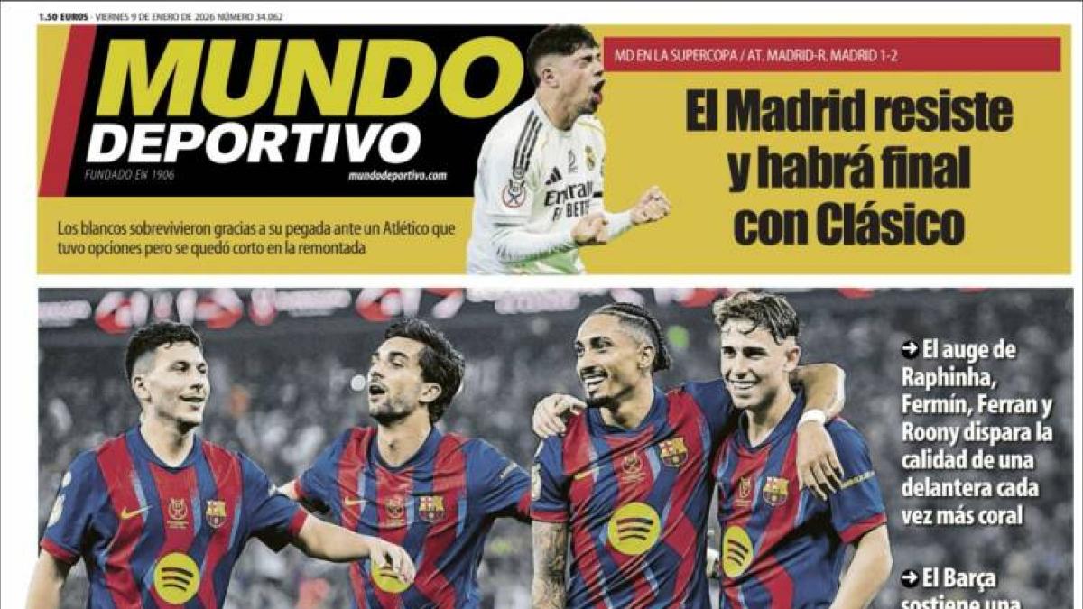 La final de la Supercopa de España entre el Barça y el Real Madrid, protagonista de las portadas deportivas de hoy