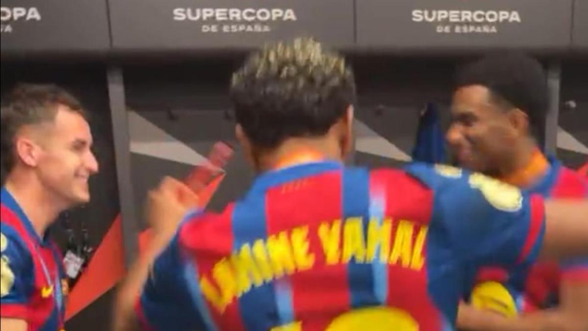 Fiestón en el vestuario: Balde, Lamine y Casadó llevan la voz cantante y Araujo, feliz