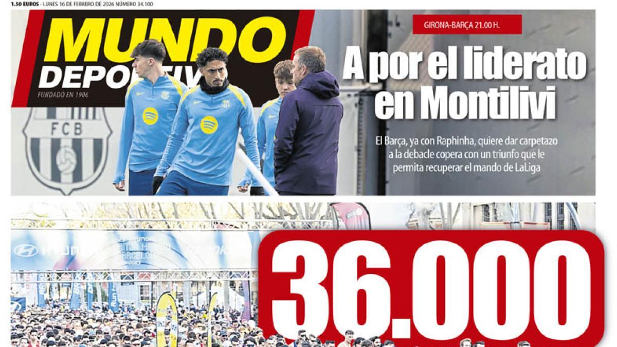 Portada de Mundo Deportivo del lunes 16 de febrero de 2026