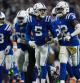 ARLINGTON, TX - DECEMBER 04: Stephon Gilmore #5 of the Indianapolis Colts celebrates the turnover with teammates against the Dallas Cowboys at AT&T Stadium on December 4, 2022 in Arlington, Texas. (Photo by Cooper Neill/Getty Images